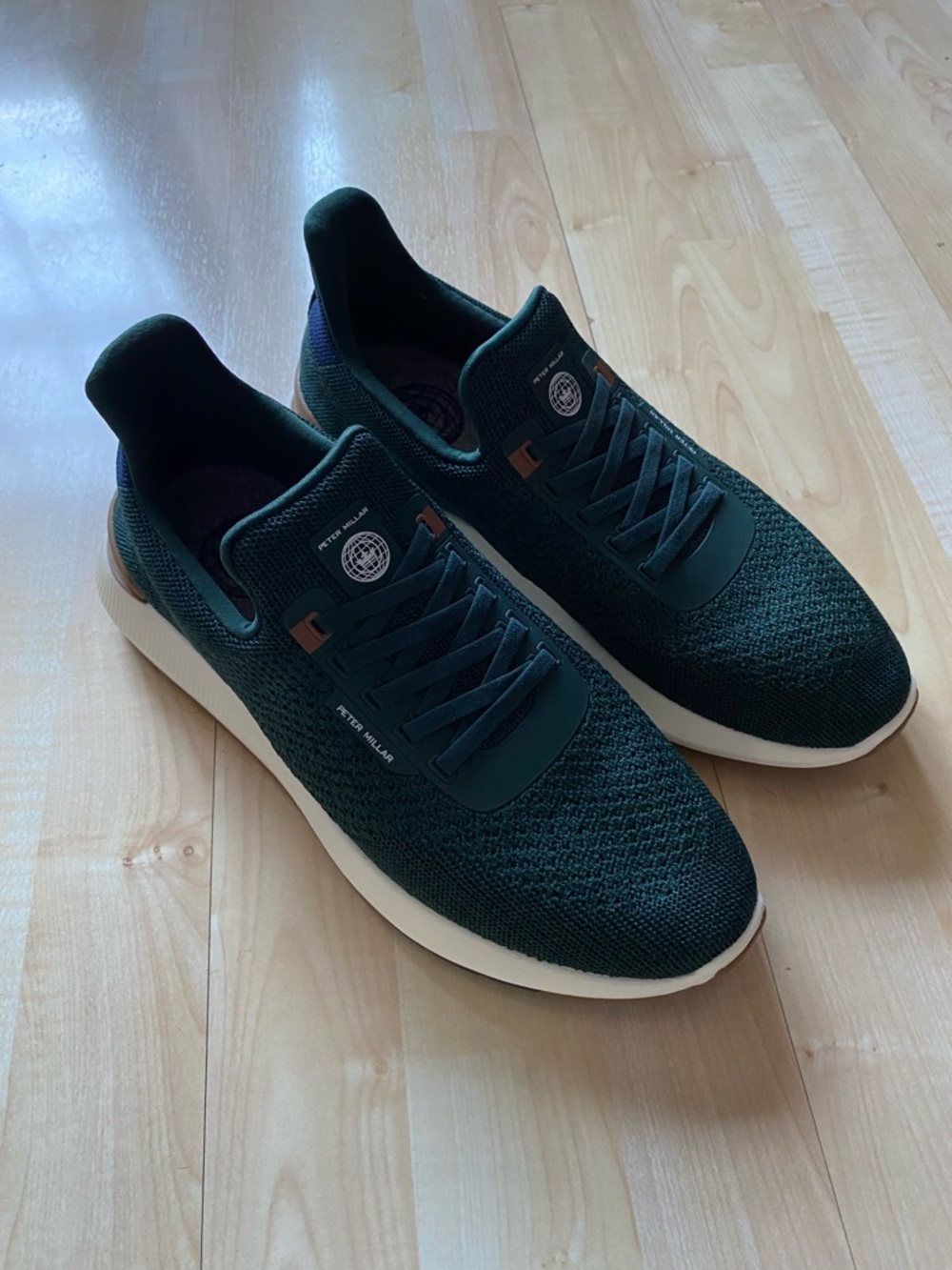 Peter Millar Men's Knit Sneakers in Dark Green with White Sole